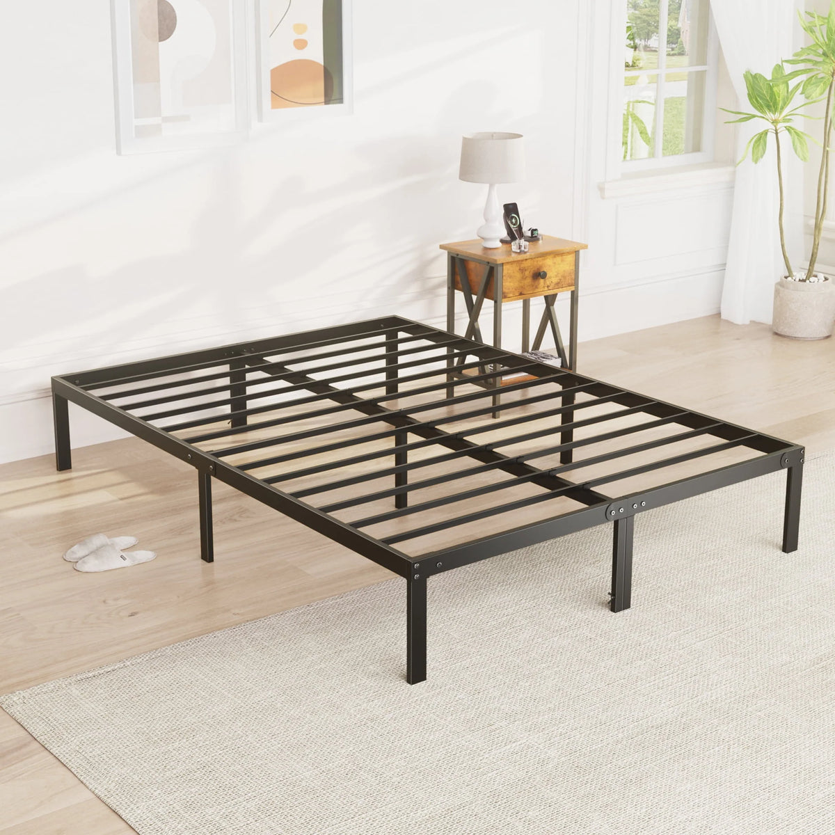 Full Size Heavy Duty Platform Bed Frame with Underbed Storage K5973
