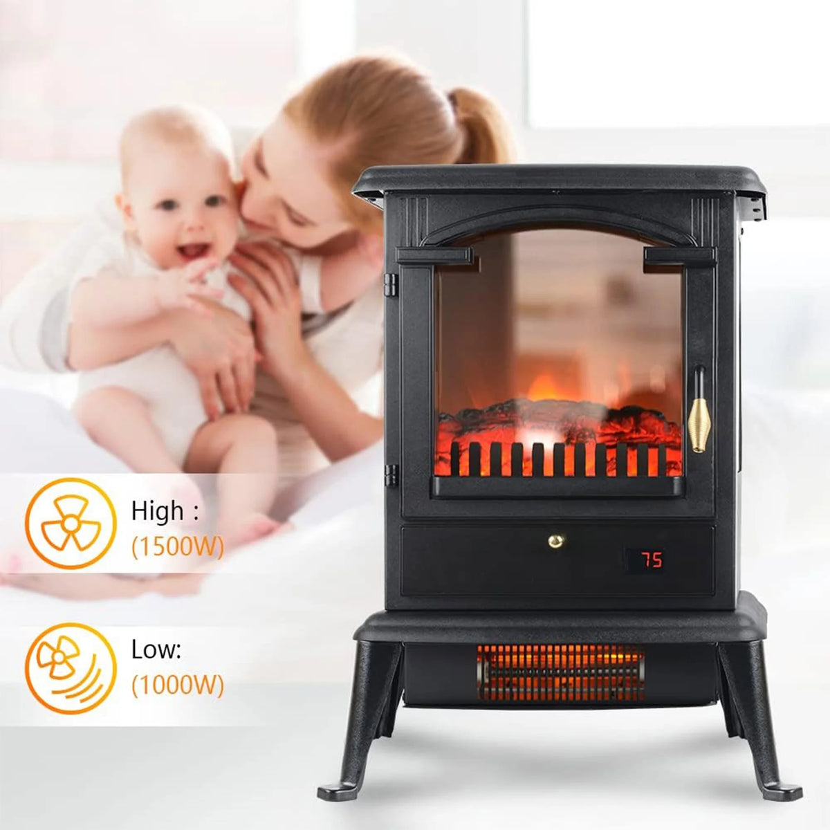 Freestanding Electric Fireplace Heater Stove with Remote 4 Pack S336