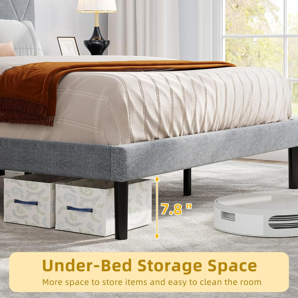 King Size Upholstered Platform Bed with Adjustable Headboard and Under-Bed Storage, Grey C23861