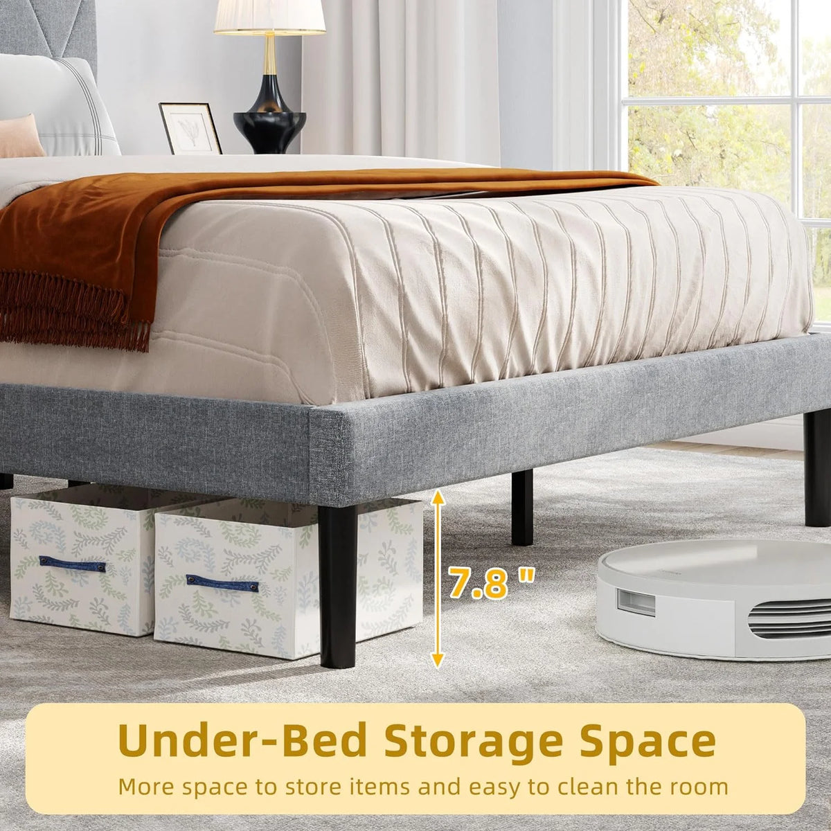 King Size Upholstered Platform Bed with Adjustable Headboard and Under-Bed Storage, Grey C23861