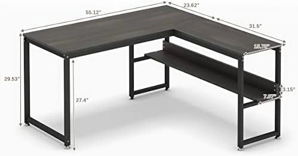 L Shaped Desk 55 inch with Shelves X488