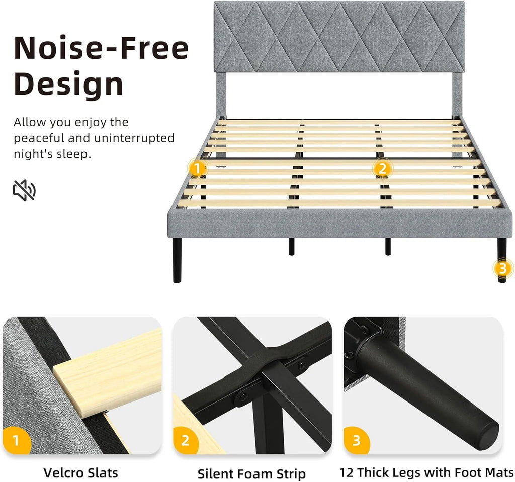 King Size Upholstered Platform Bed with Adjustable Headboard and Under-Bed Storage, Grey C23861