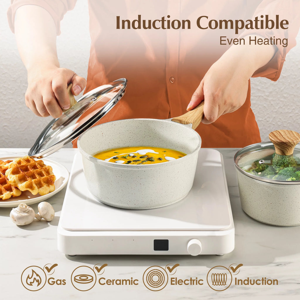 17 Piece White Ceramic Nonstick Cookware Set W3978