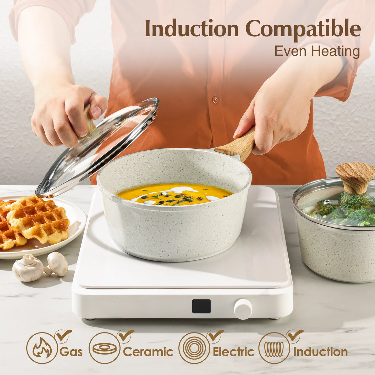 17 Piece White Ceramic Nonstick Cookware Set W3978