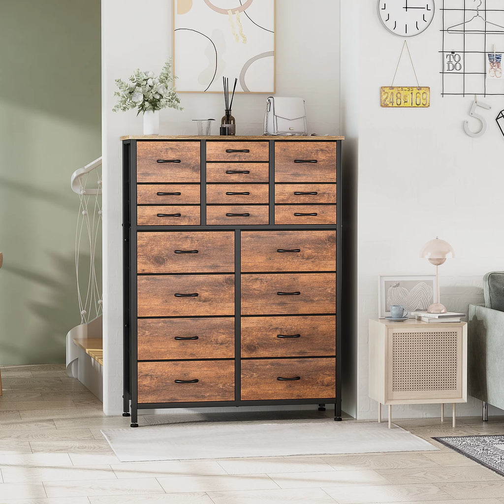 Rustic Brown 18 Drawer Fabric Dresser E4636