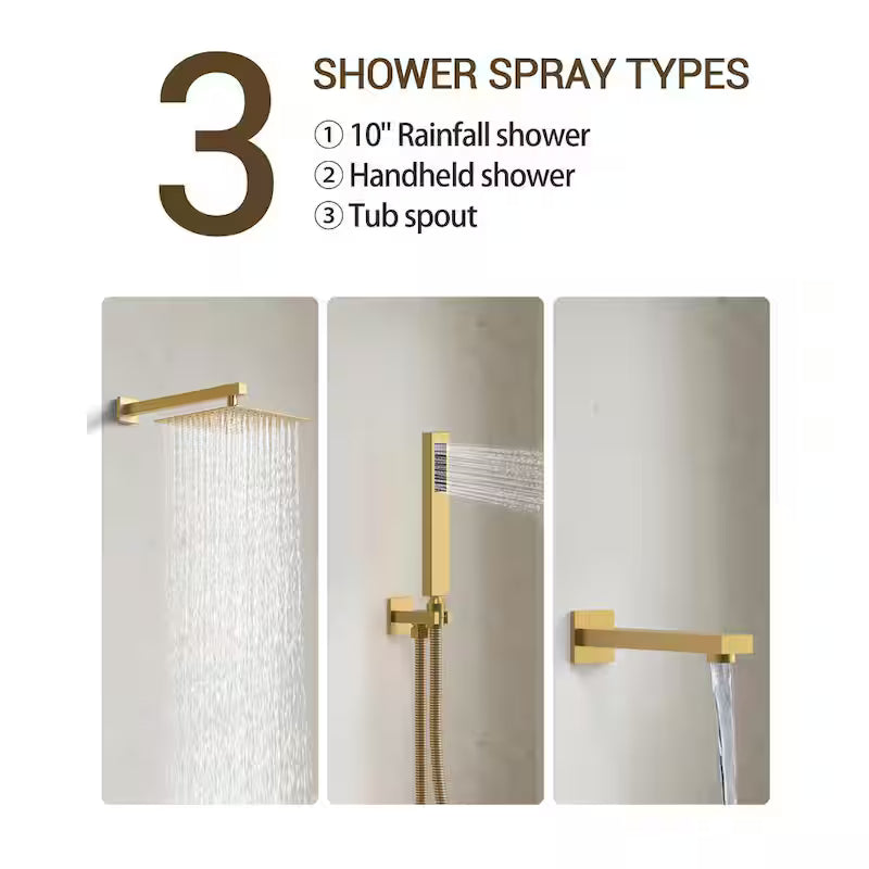 10 in. Wall Mount Shower Head and Tub Faucet 2.5 GPM Brushed Gold E720