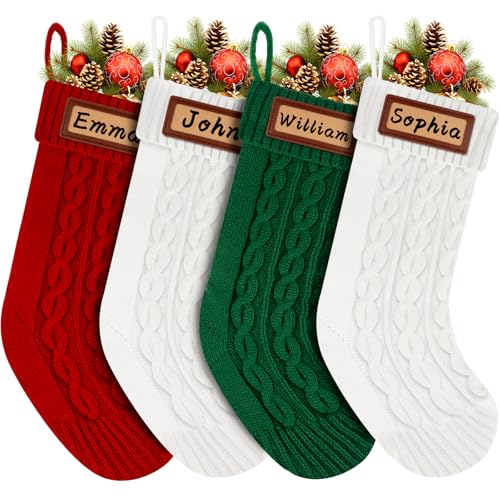 Knitted Christmas Stockings Set of 4 White Red Green Z683662