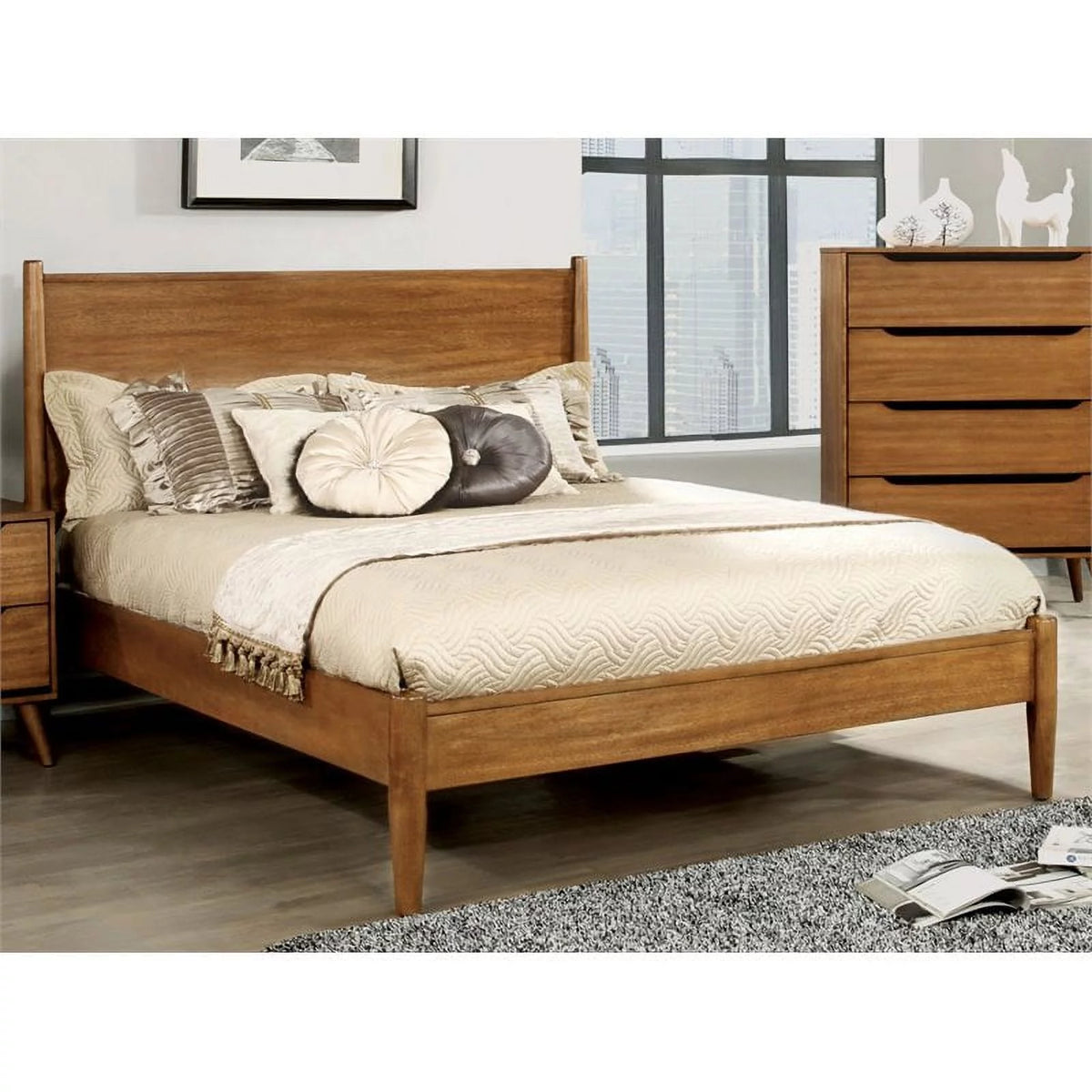 Solid Wood Full Platform Bed in Oak Z6728