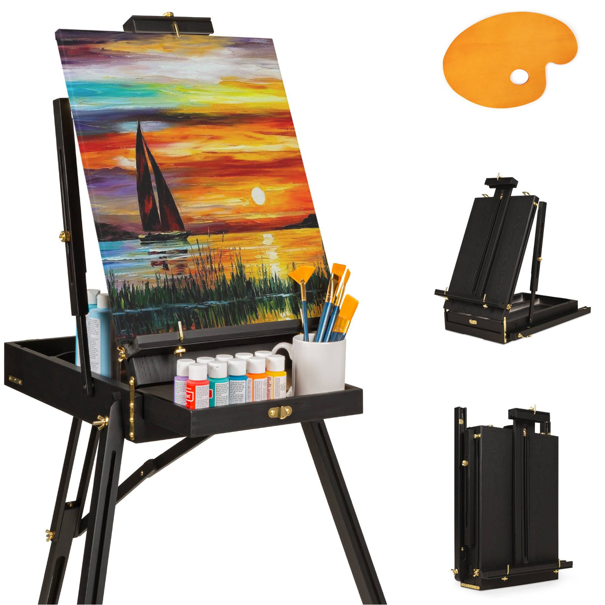 Portable Folding Easel Tripod Stand with Drawer, Black B543