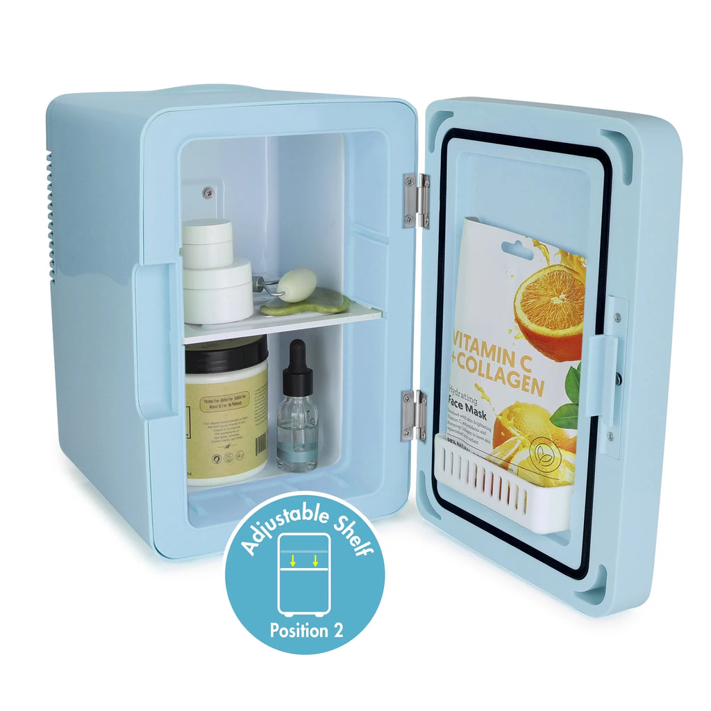 6 Can LED Lighted Mini Fridge with Mirror Door E1158