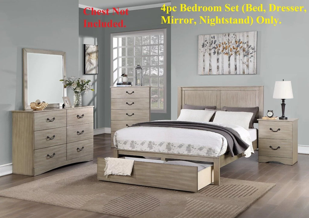4pc Eastern King Size Bed with Dresser Mirror Nightstand K575757
