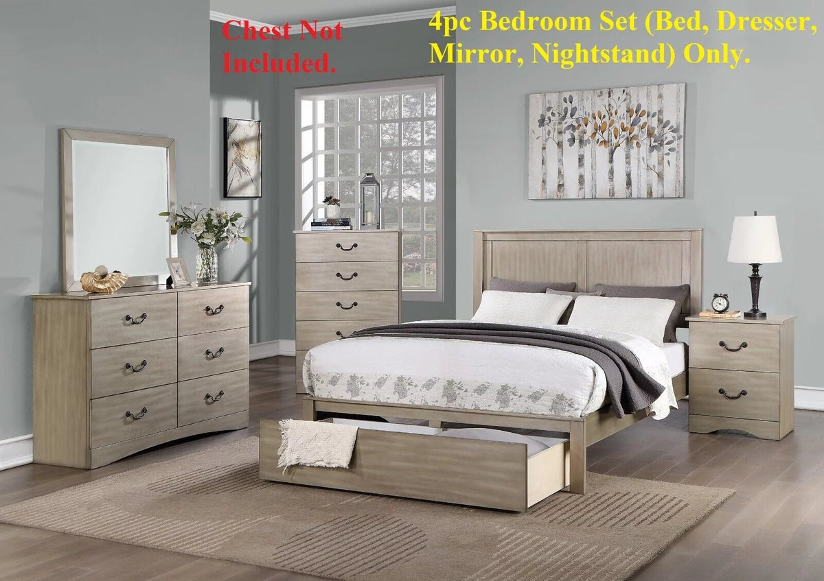 4pc Eastern King Size Bed with Dresser Mirror Nightstand K575757