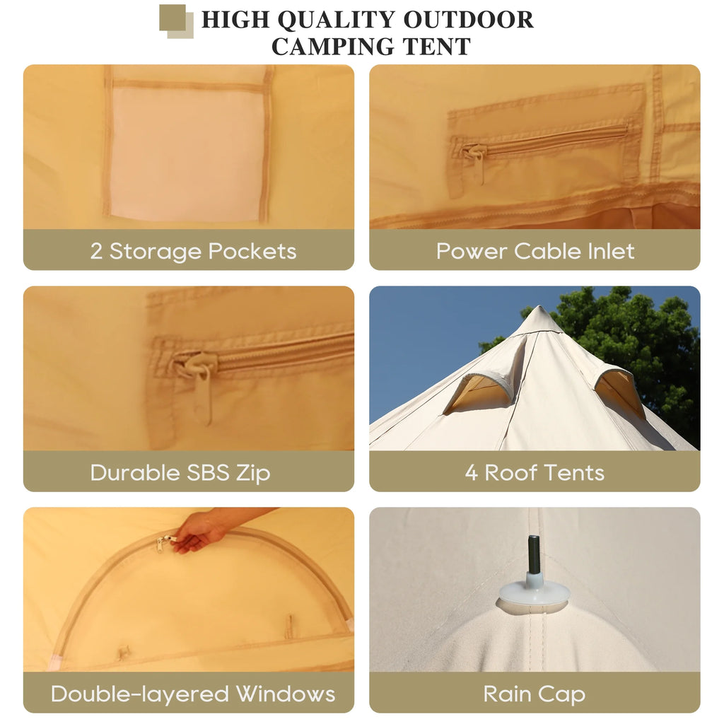 Cotton Canvas Bell Tent with Stove Jack, 4 Season, 5M, Green L2018