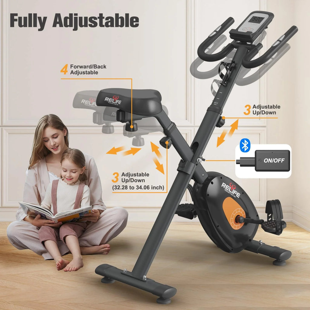 Upright Foldable Stationary Bike Black T198
