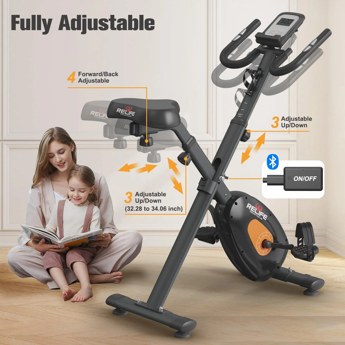 Upright Foldable Stationary Bike Black T198