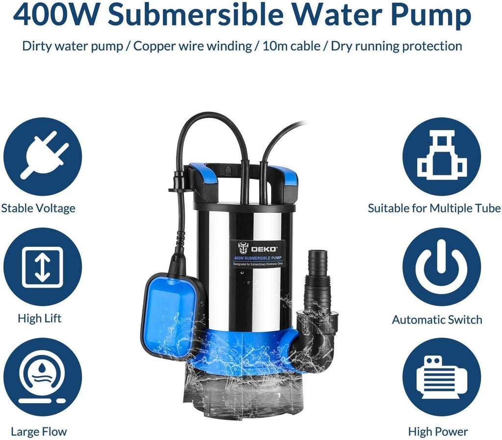 400W 1/2HP Portable Submersible Sump Pump with Float Switch and 16ft Cable I769