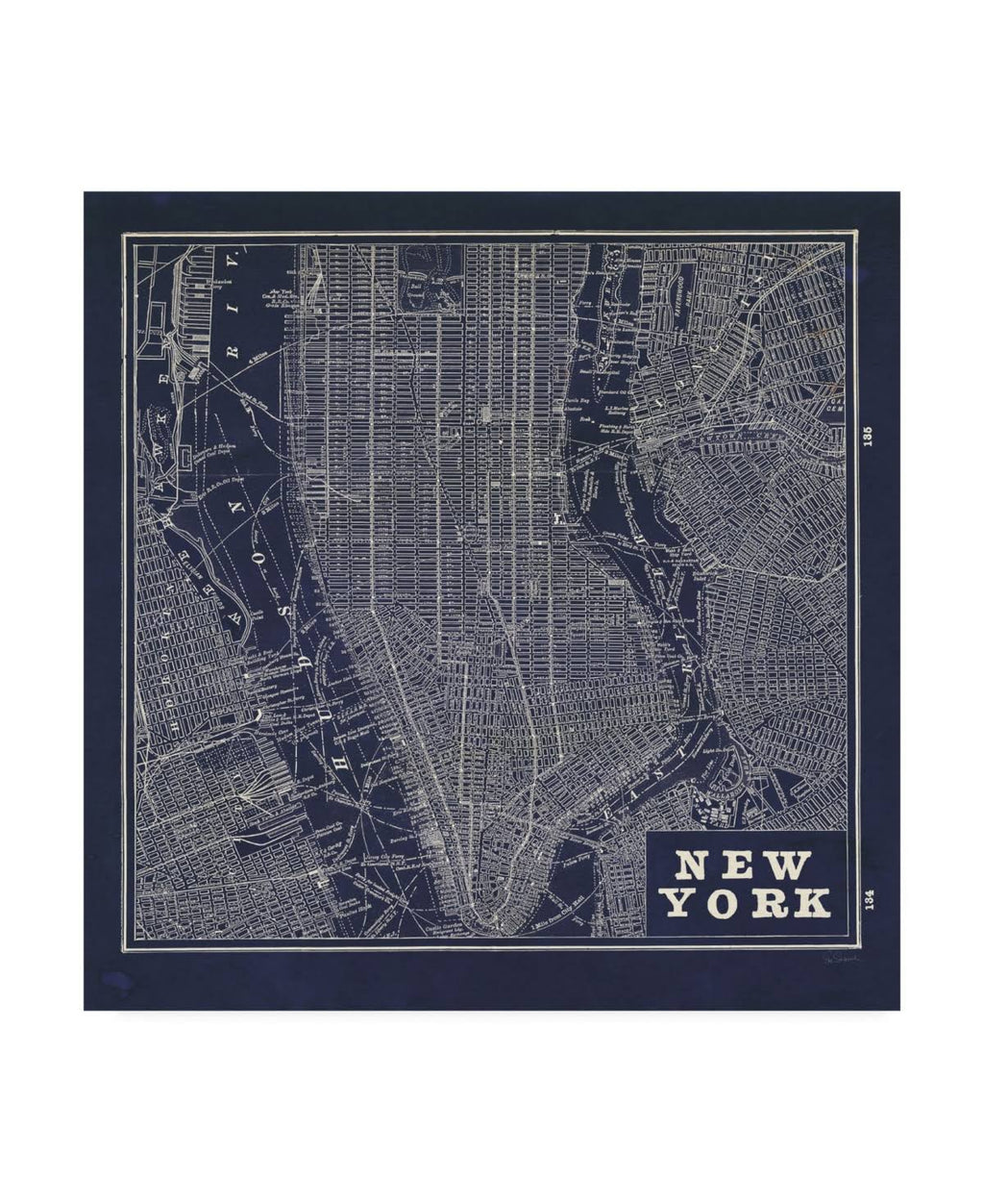 Blueprint Map New York Square 24x24 Canvas Art R815
