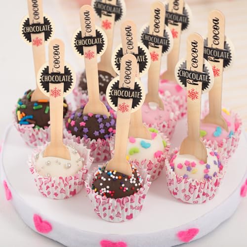 100 Set Christmas Disposable Wooden Spoons 5.5 Inches Q47003