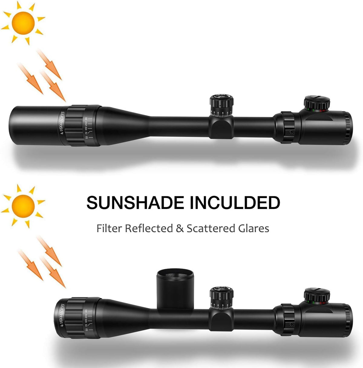 4-16x44 Tactical Rifle Scope Red and Green Illuminated with Sunshade and Scope Mount G3291