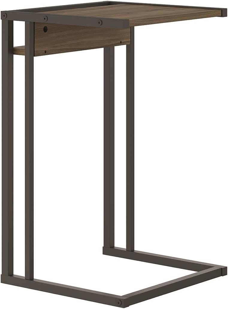 Dark Brown Oak Melamine C End Table with Black Metal Frame P574