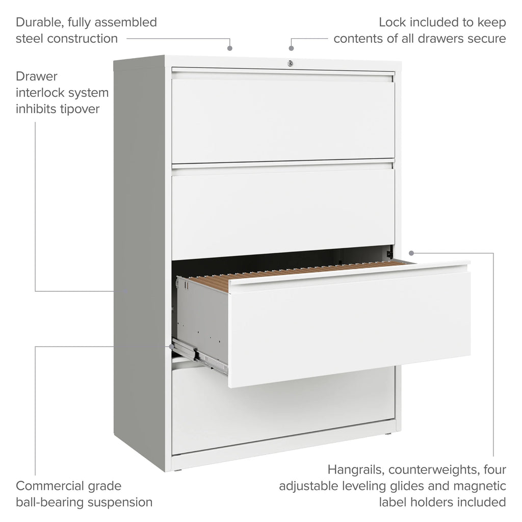 36 Inch Wide 4 Drawer Metal Lateral File Cabinet White V97188