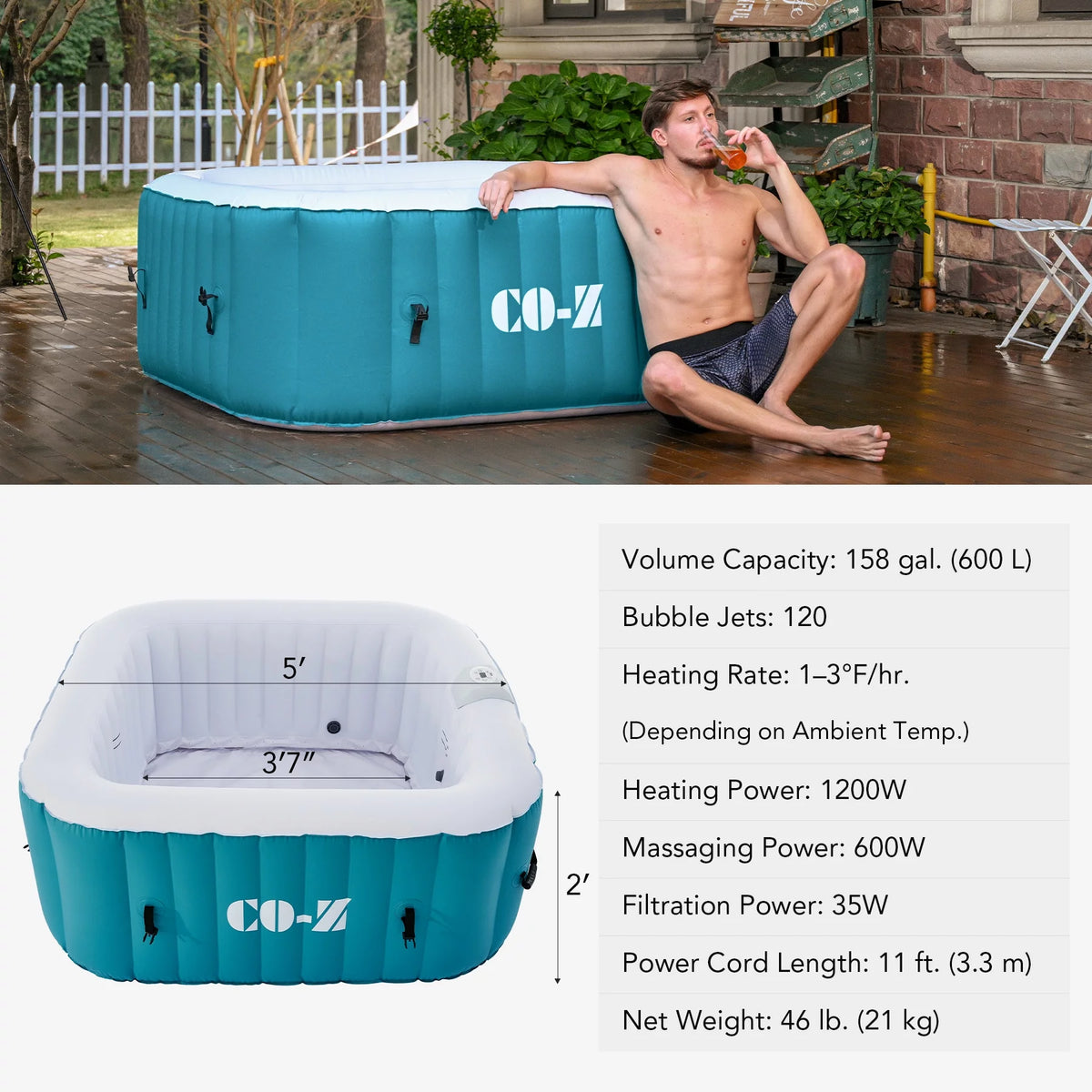4 Person Inflatable Hot Tub Pool with Massage Jets A531