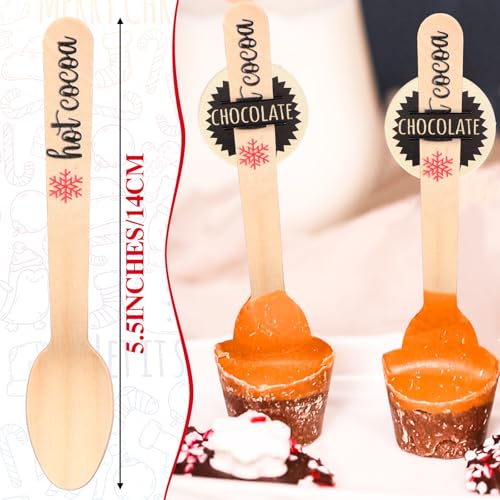 100 Set Christmas Disposable Wooden Spoons 5.5 Inches Q47003