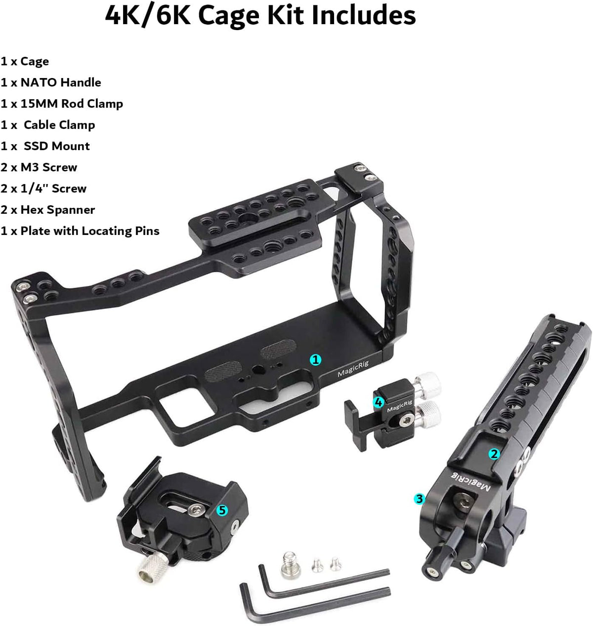 Video Camera Cage Kit with Top Handle SSD Mount HDMI Cable Clamp X96474