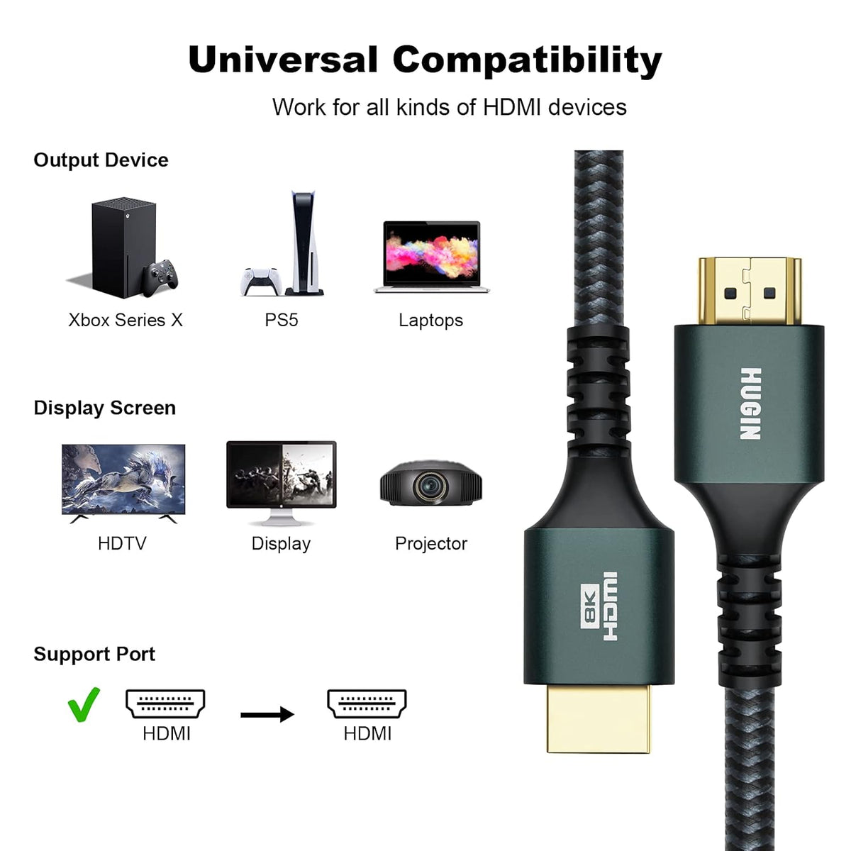 8K HDMI 2.1 Cable, 3FT 2 Pack 48Gbps Nylon Braided O45463