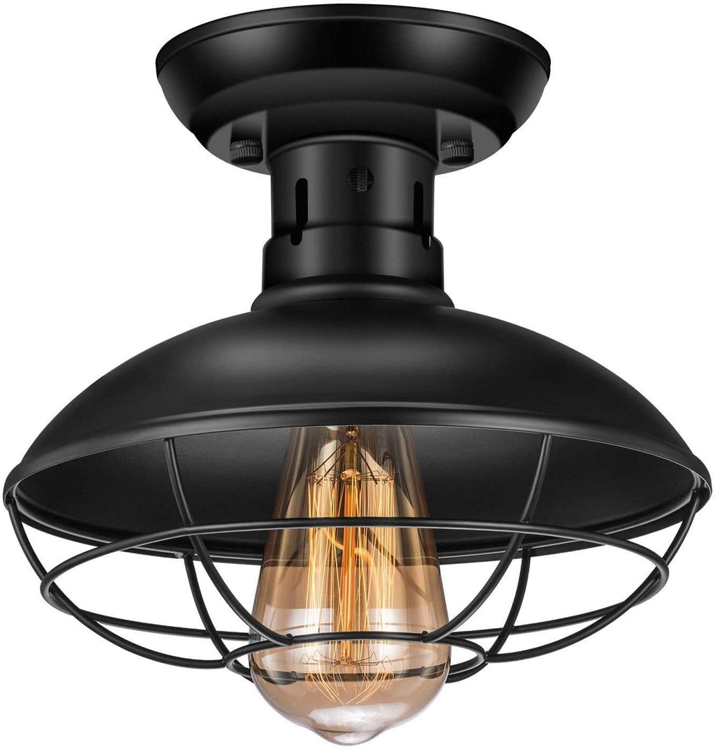 Black Metal Cage Flush Mount Ceiling Light Fixture 1 Pack O975