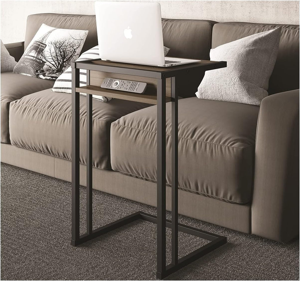 Dark Brown Oak Melamine C End Table with Black Metal Frame P574
