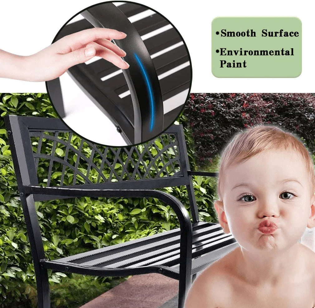 Black Outdoor Garden Bench with Armrests B4628
