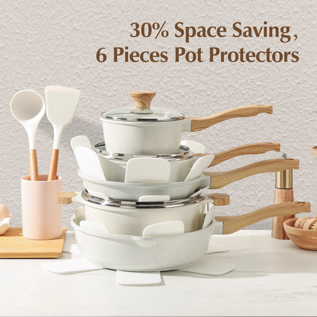 17 Piece White Ceramic Nonstick Cookware Set W3978