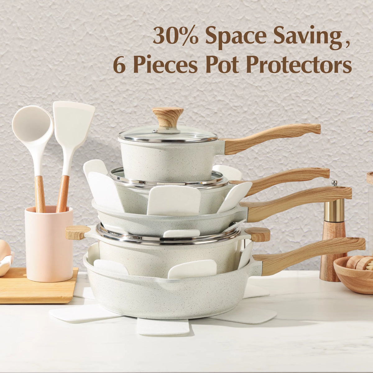 17 Piece White Ceramic Nonstick Cookware Set W3978