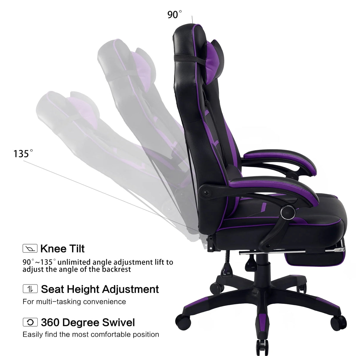 Purple Ergonomic Swivel Gaming Chair F6366