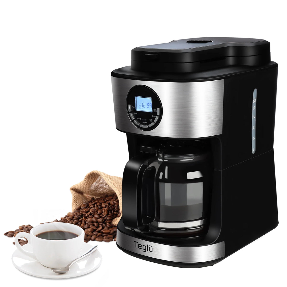 Black 12 Cups Programmable Grind and Brew Coffee Maker with Warming Plate R487