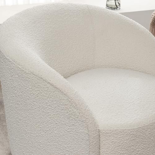 Cream Boucle Swivel Barrel Chair with Round Ottoman Set I670973