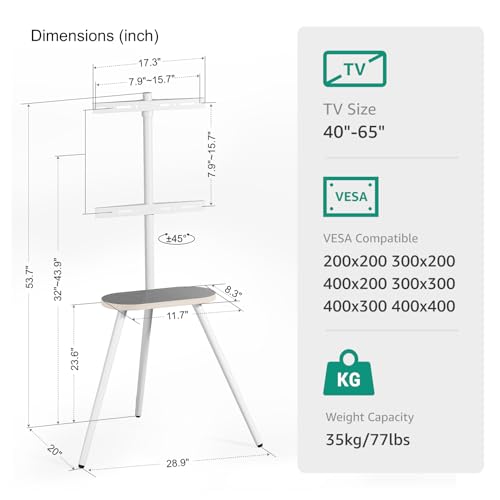Height Adjustable Swivel TV Stand for 40 to 65 Inch Screen with Wooden Tray L962