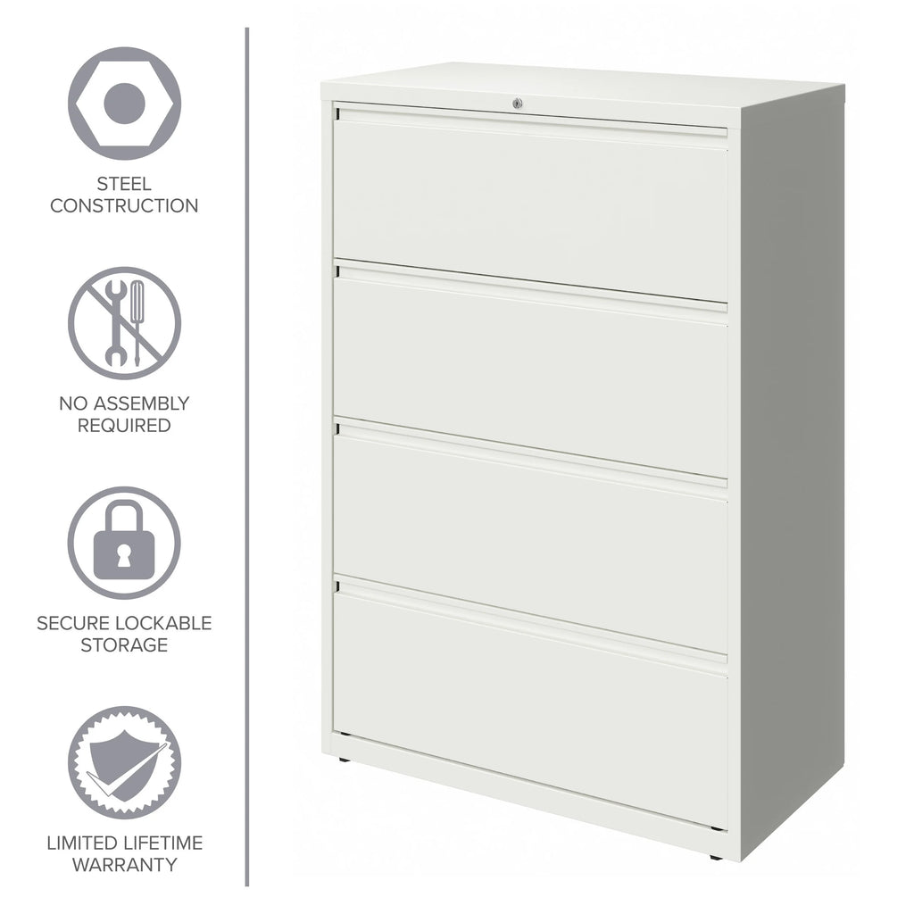 36 Inch Wide 4 Drawer Metal Lateral File Cabinet White V97188