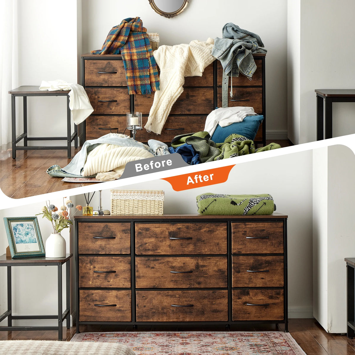 Black 9 Drawer Wide Dresser TV Stand O838535