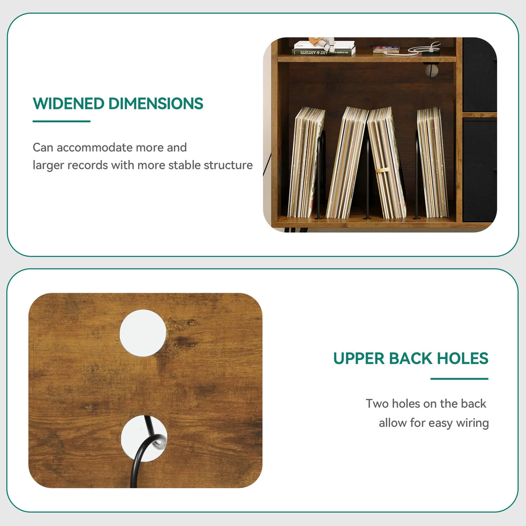 Vinyl Record Player End Table Stand with Cloth Drawer S323028