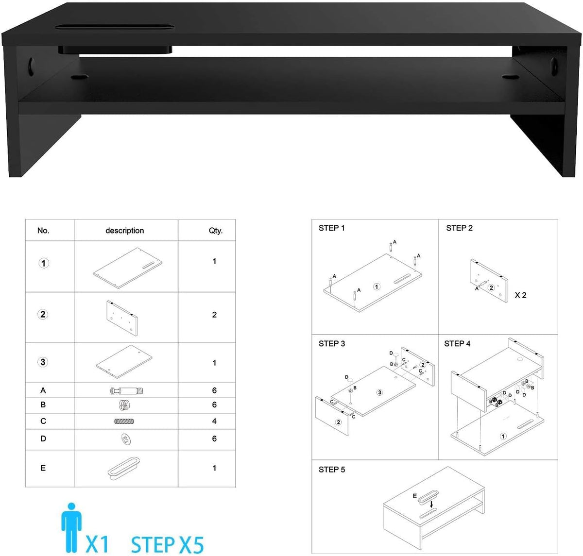 2 Tiers Wood Monitor Stand Riser with Storage Organizer Q636