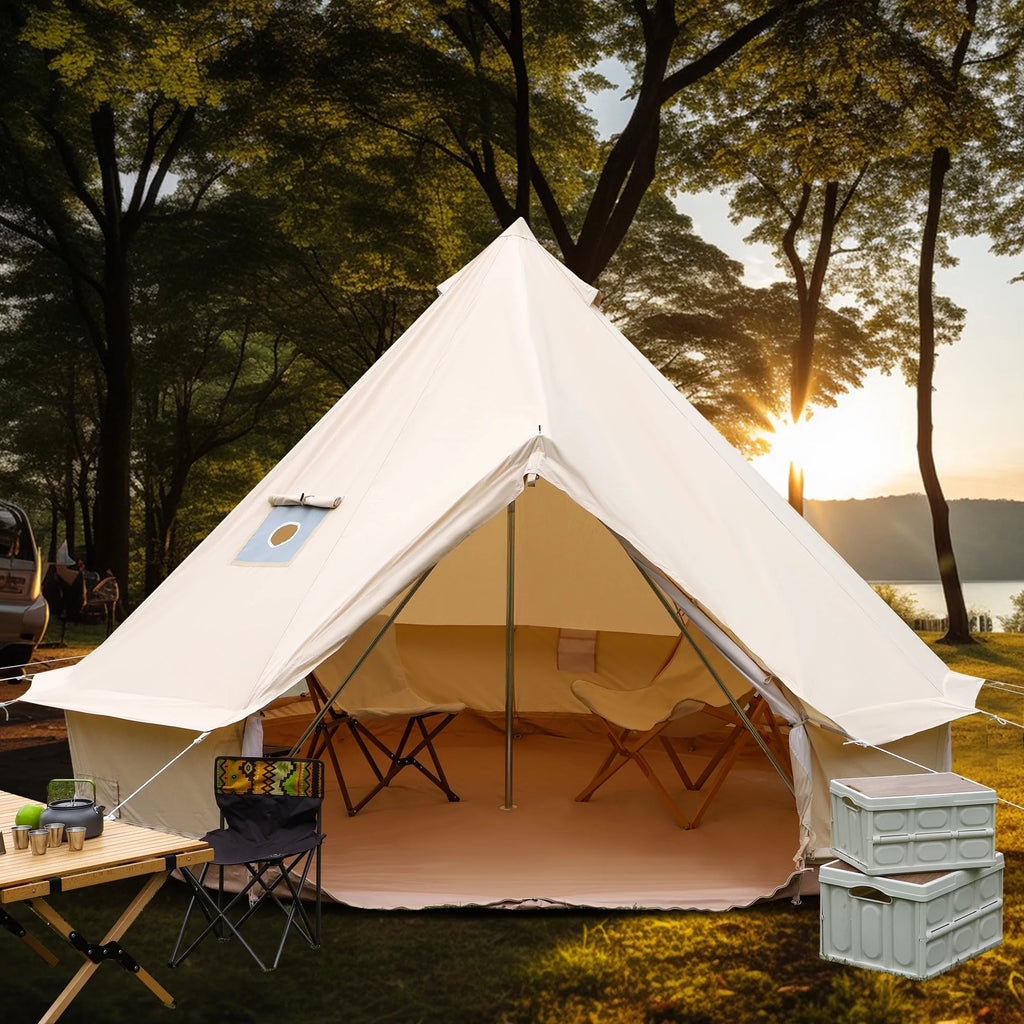 Cotton Canvas Bell Tent with Stove Jack, 4 Season, 5M, Green L2018