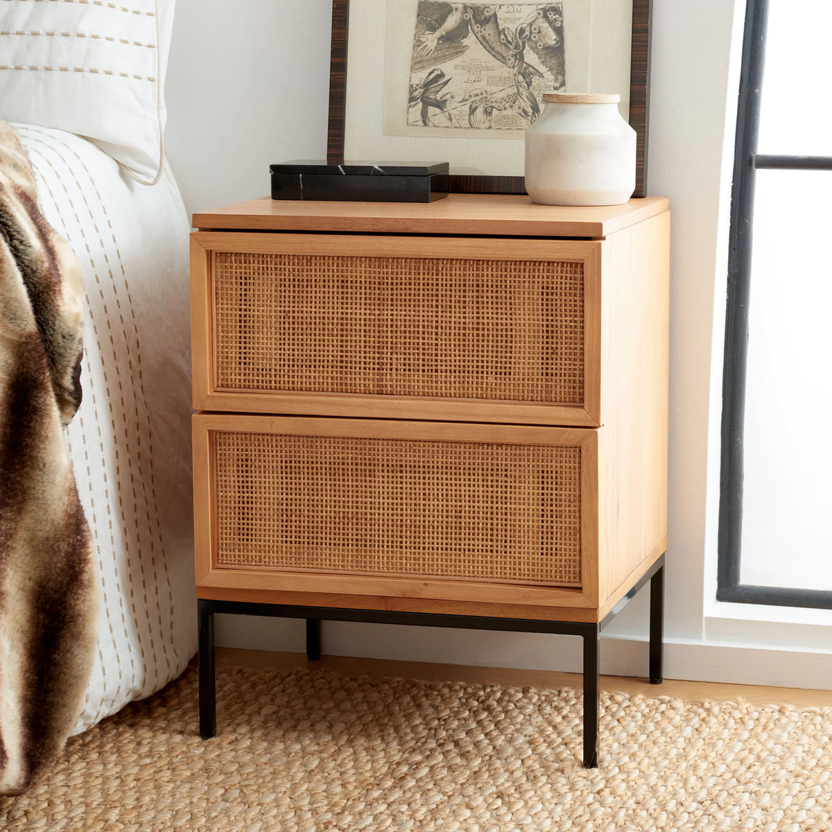 2 Drawer Rattan Nightstand E9735