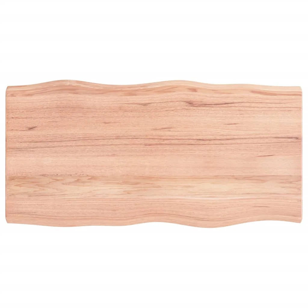 Solid Oak Wood Table Light Treated Live Edge Brown S977426