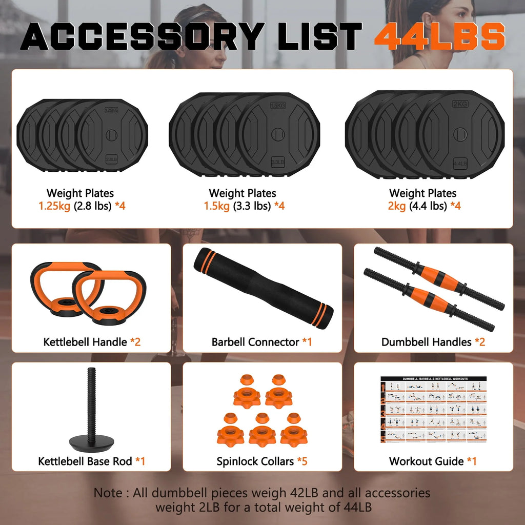 44lb 6-in-1 Adjustable Dumbbells Set with Connector N5930