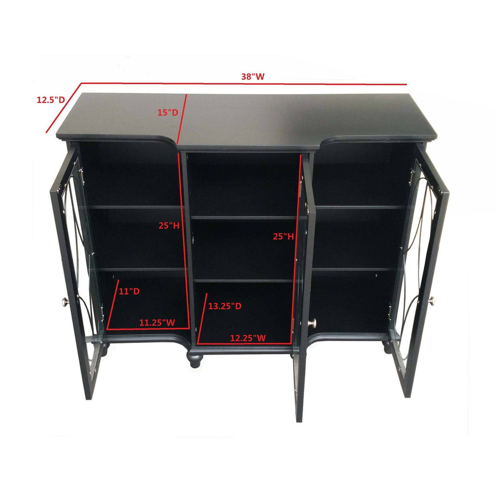 Black Wood Sideboard Buffet Console Table with Glass Doors O48152