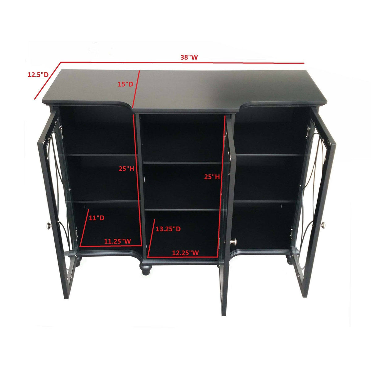 Black Wood Sideboard Buffet Console Table with Glass Doors O48152