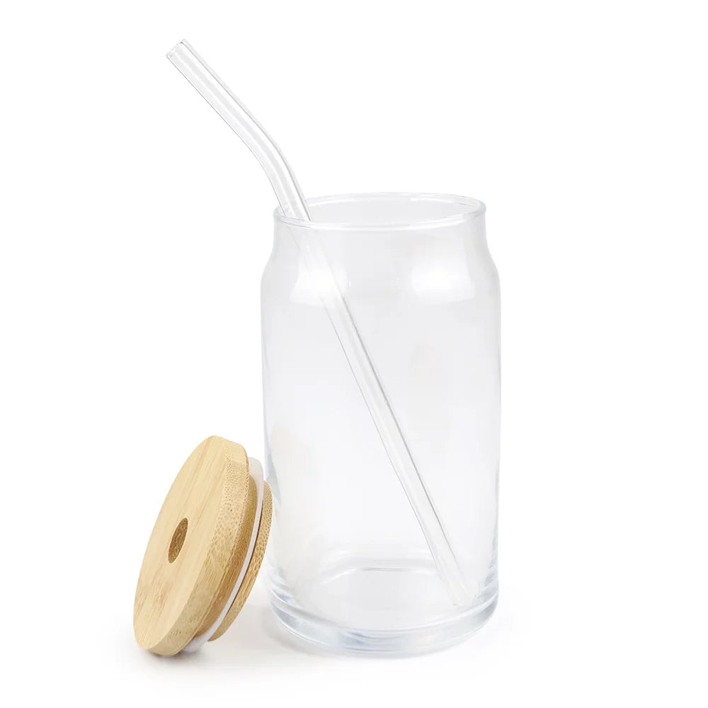 48 Pack 16oz Clear Glass Mug with Bamboo Lid and Glass Straw W2820