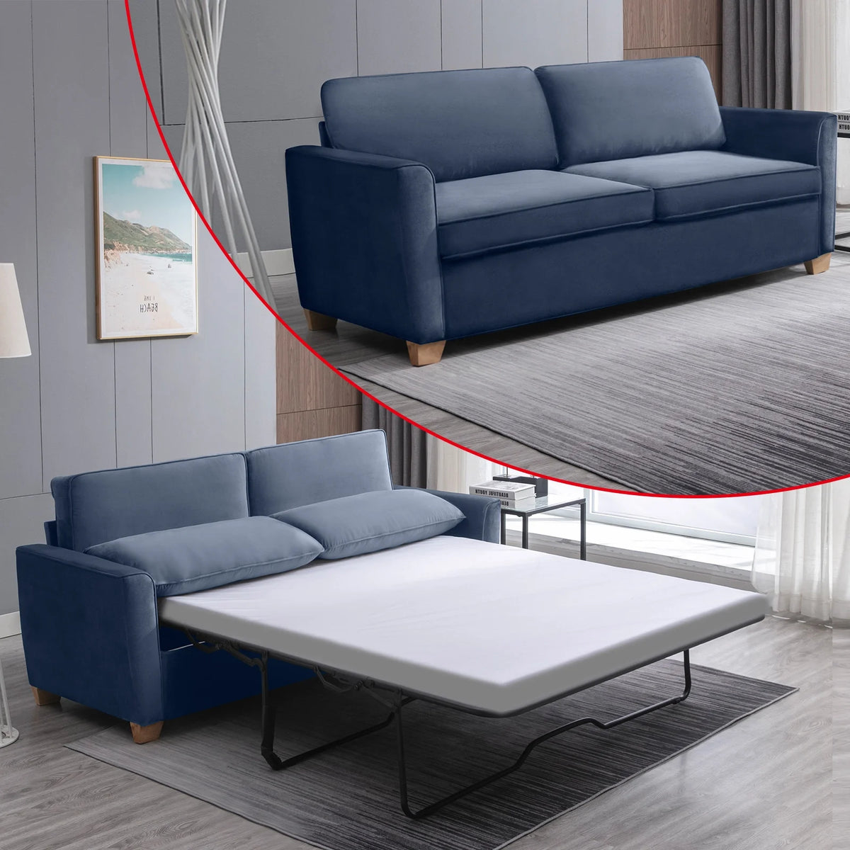 Velvet Full Size Pull Out Sofa Bed I847